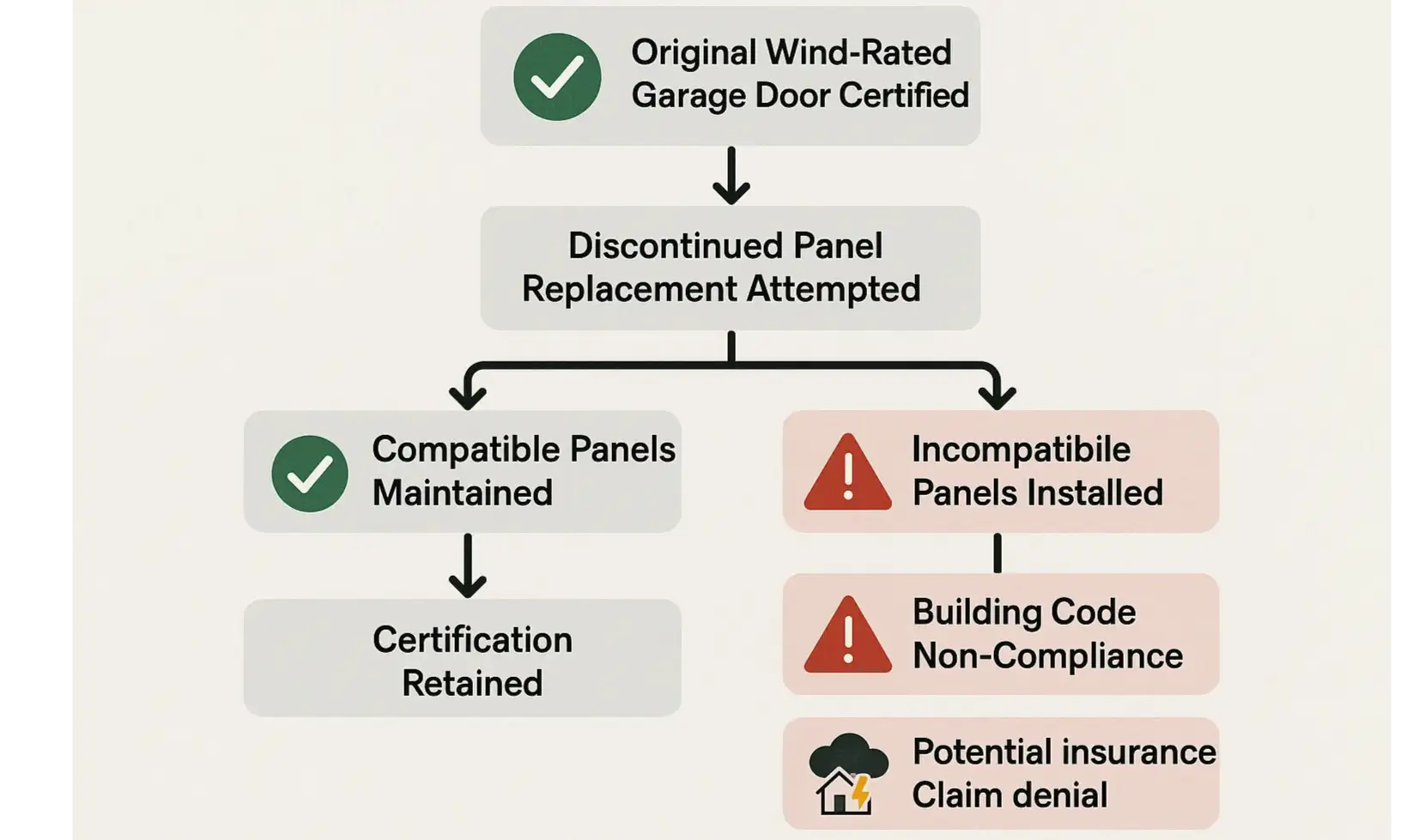 Garage door panels connect through specific joint types. Even tiny mismatches in these joints prevent smooth door operation, causing track binding and damage. This illustration demystifies why mixing discontinued panels is mechanically risky.