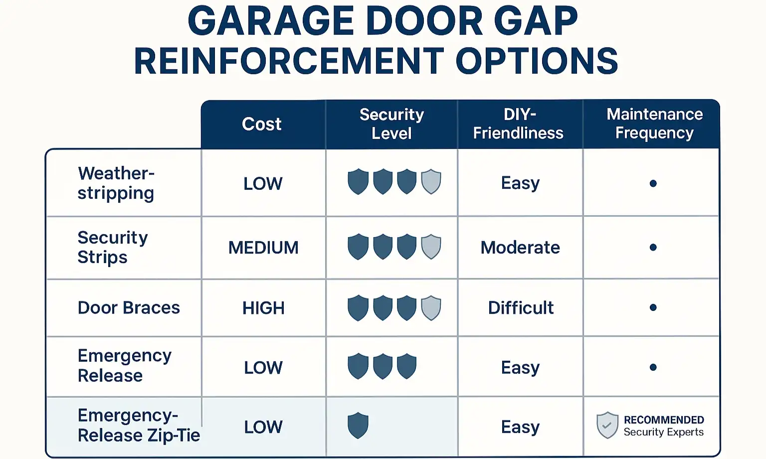 Compare reinforcement options to find the best balance of cost, security, and ease for your garage door.