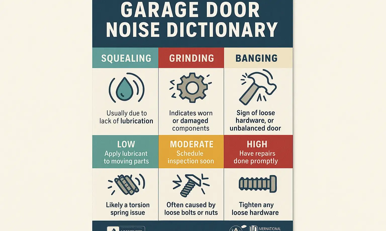 Understand what your garage door noises mean with this clear dictionary to prioritize your service needs effectively.