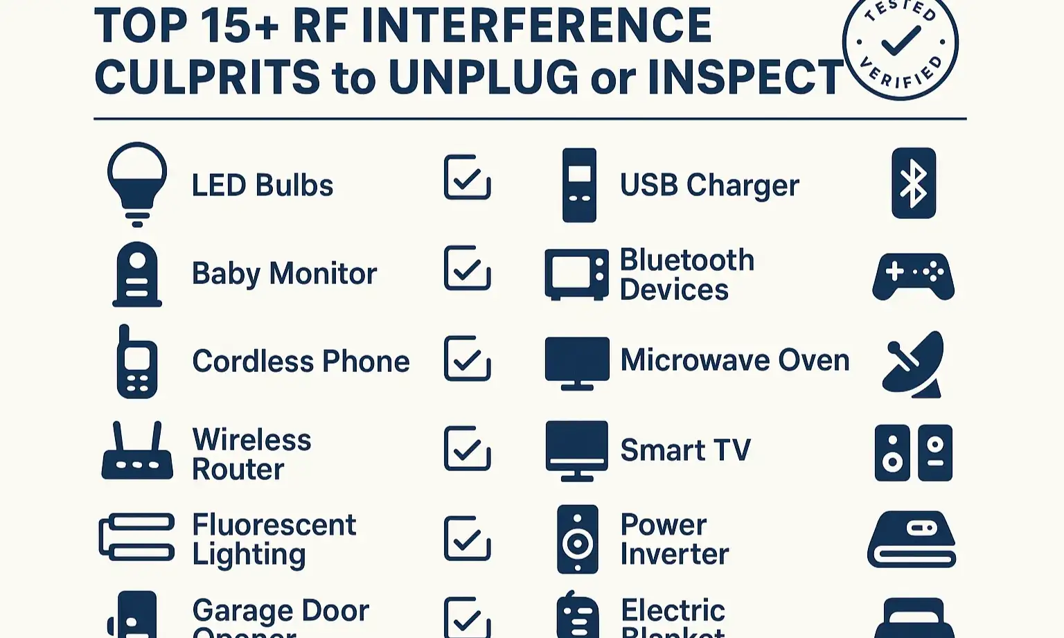 Use this checklist to identify and eliminate sources interfering with your garage door opener signal.