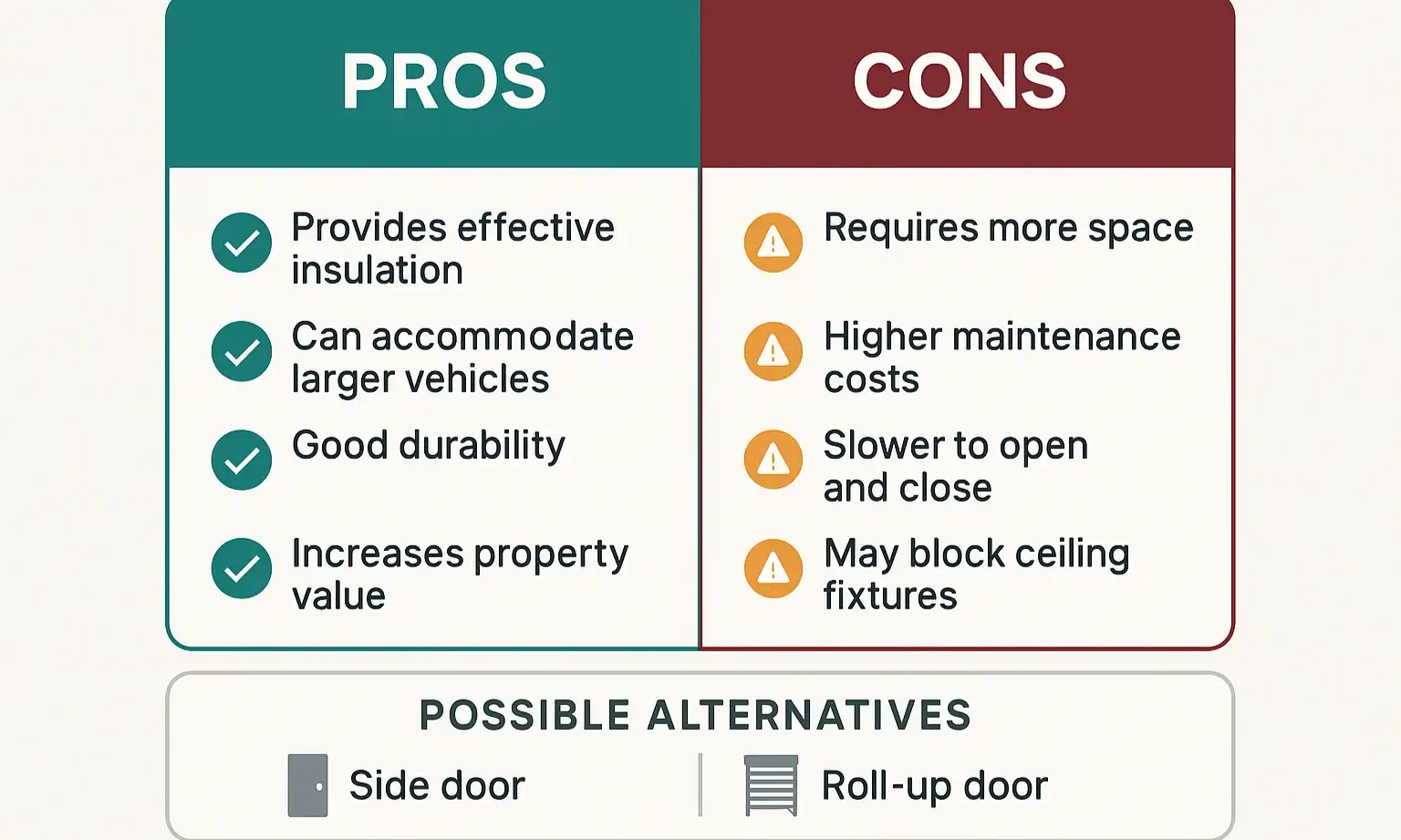 Use this balanced pros and cons checklist to guide your decision on incorporating a pedestrian door into your garage design.