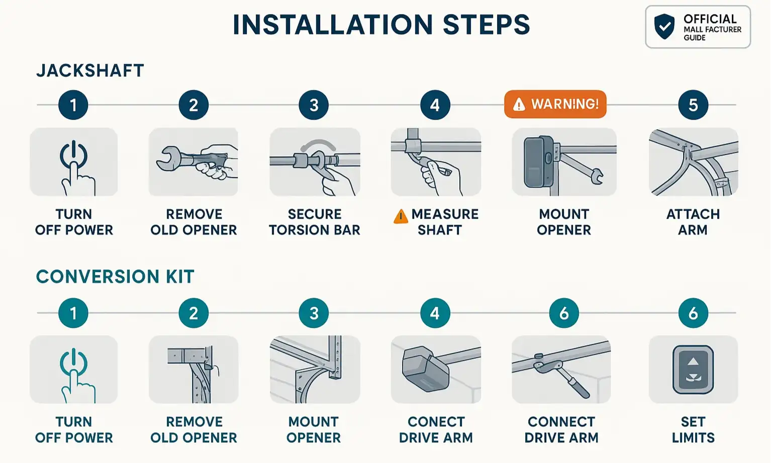 Follow this clear, visually-guided installation process to confidently and safely install your garage door opener in a low headroom space.