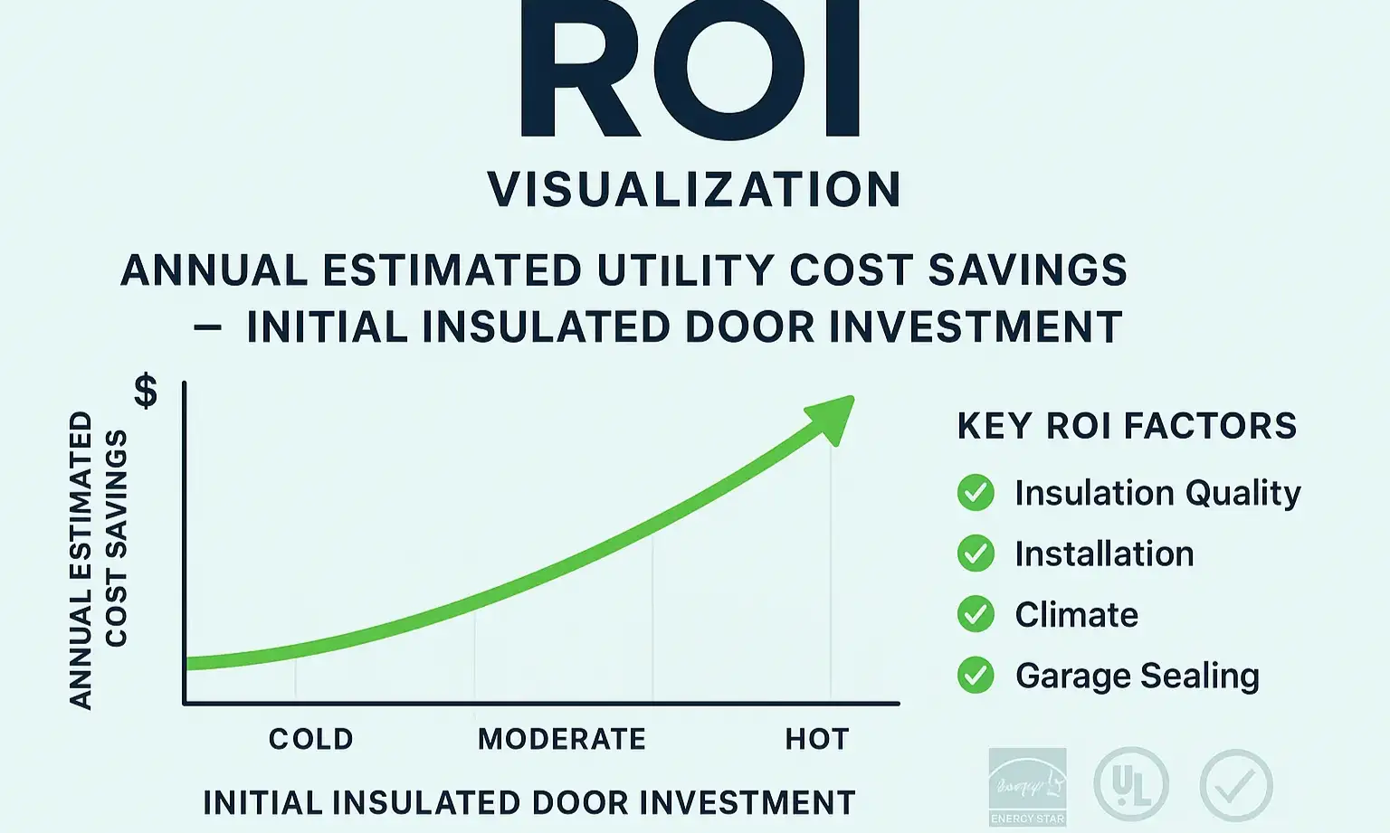 ROI framework shows long-term savings of climate-matched insulated garage doors, supporting confident decisions.