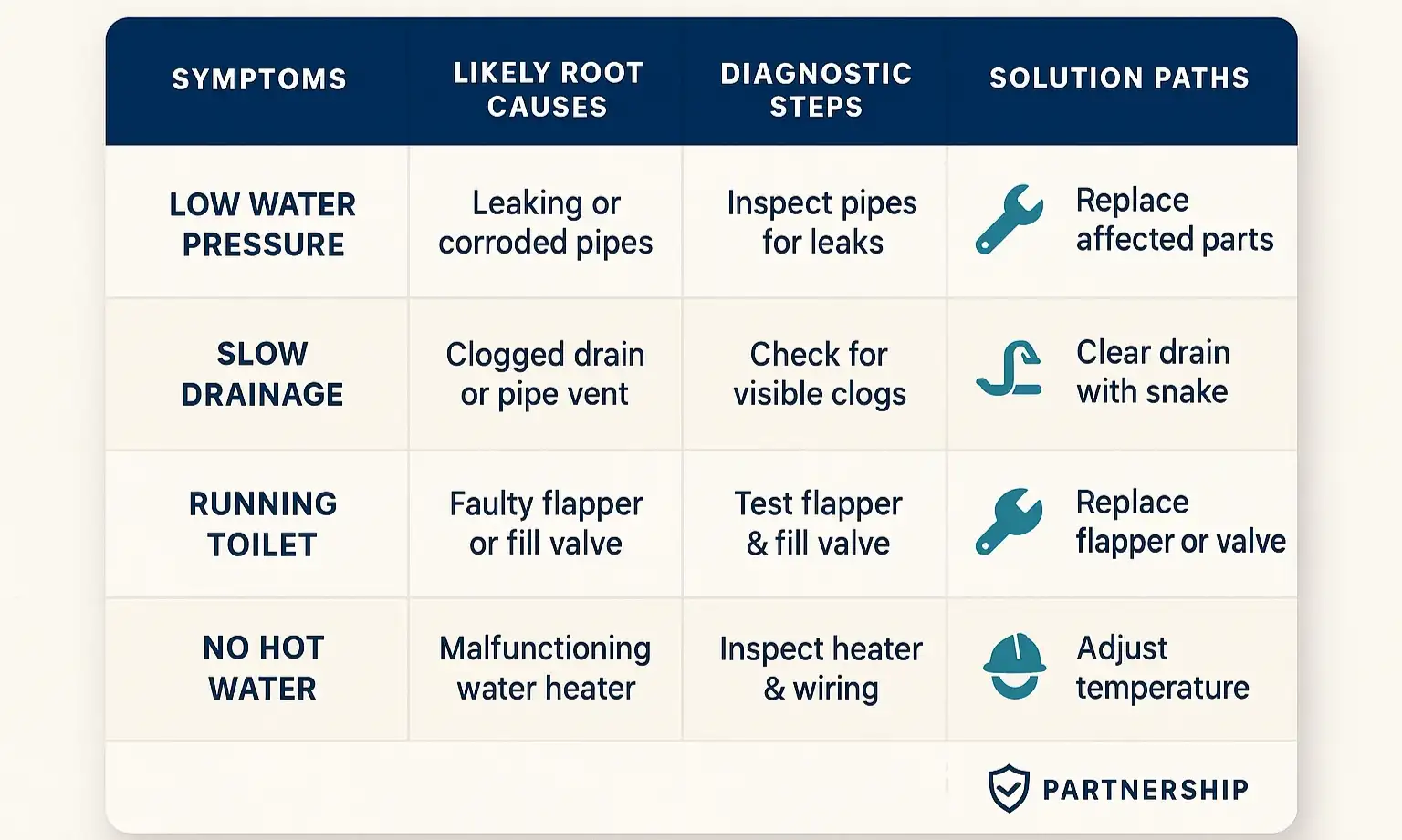 Flowchart linking garage door symptoms to causes, tests, and DIY or professional solutions.