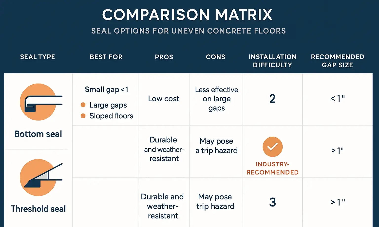 Bottom seal vs. threshold seal comparison for garage doors
