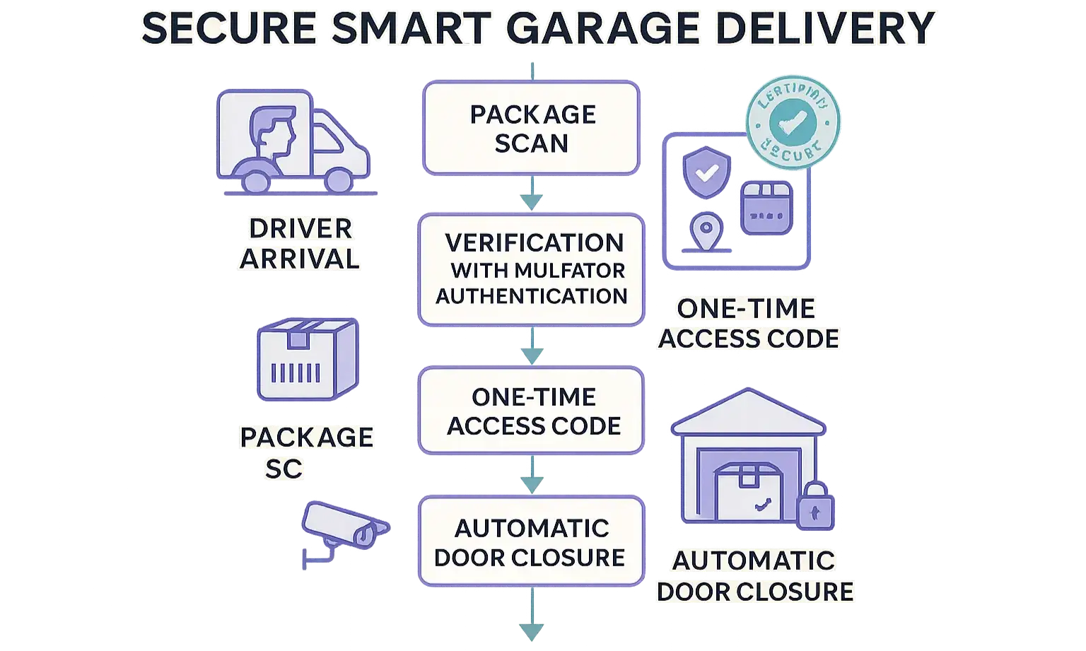 Visual explains how smart garage doors grant secure temporary access for deliveries.