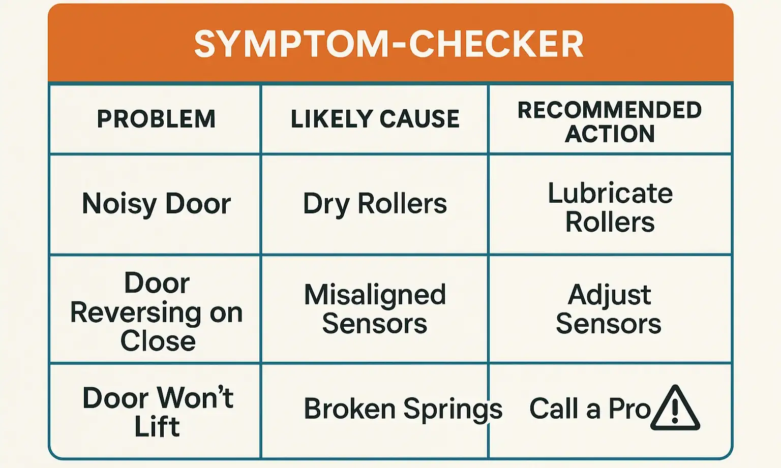 Quickly identify your garage door issue and know when it’s safe to DIY versus call our expert technicians.