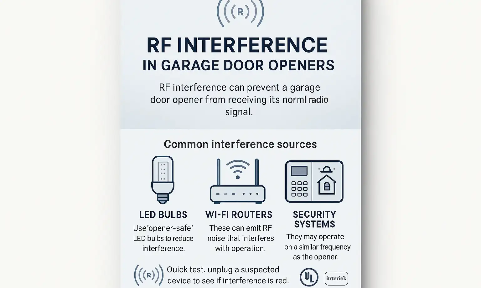 Infographic of RF interference sources affecting garage remotes