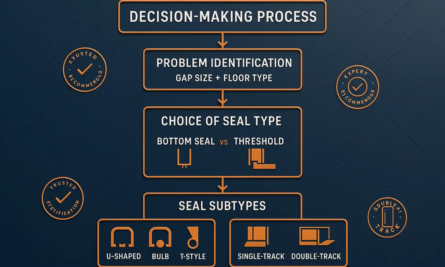 Garage door bottom seal selection flowchart for uneven floors