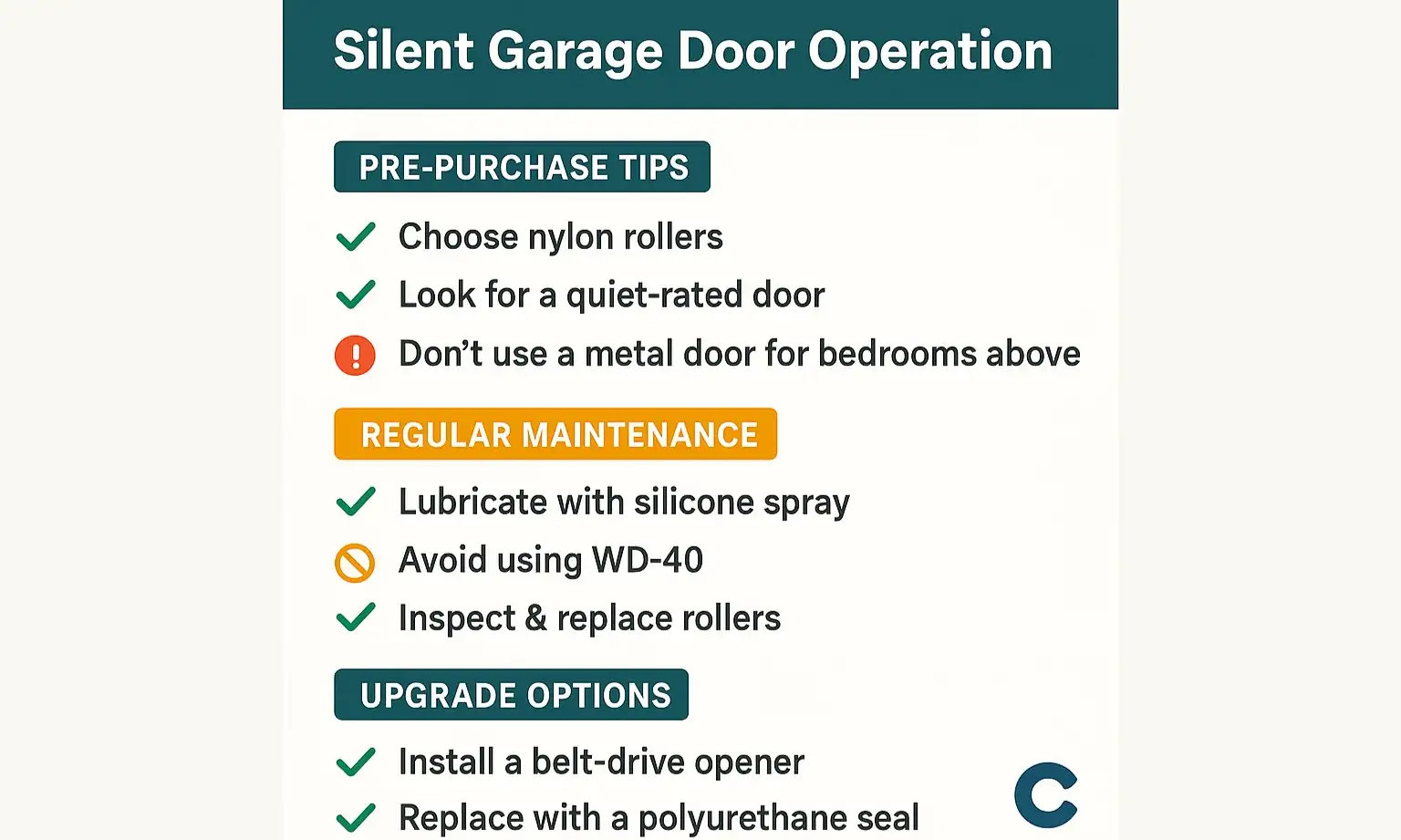 Checklist for quiet garage door performance and easy upkeep