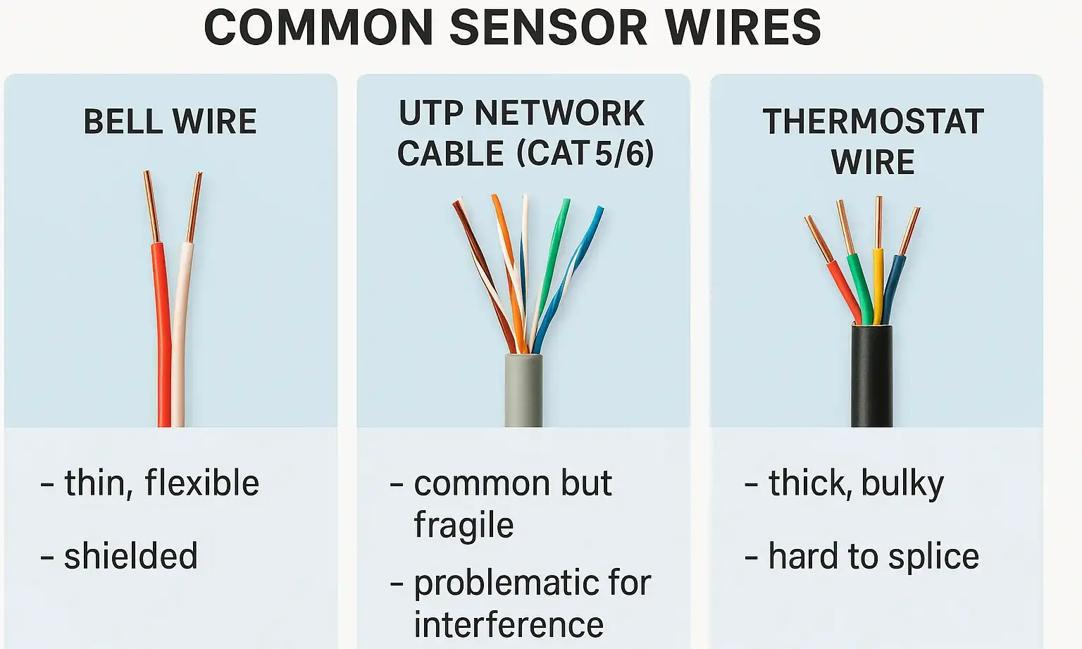 Wire comparison: bell, network, and thermostat cable options