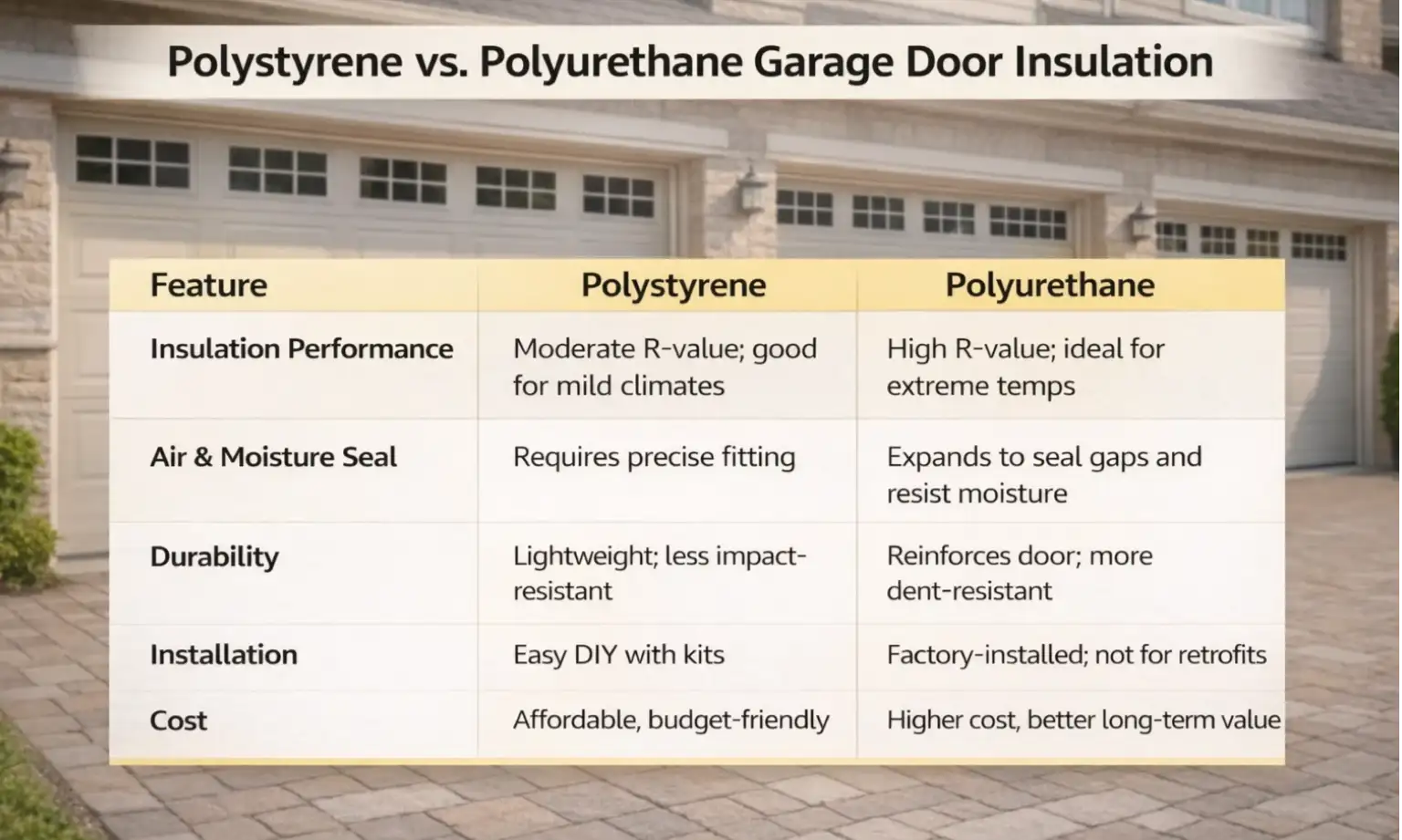 Polystyrene vs. Polyurethane Garage Door Insulation