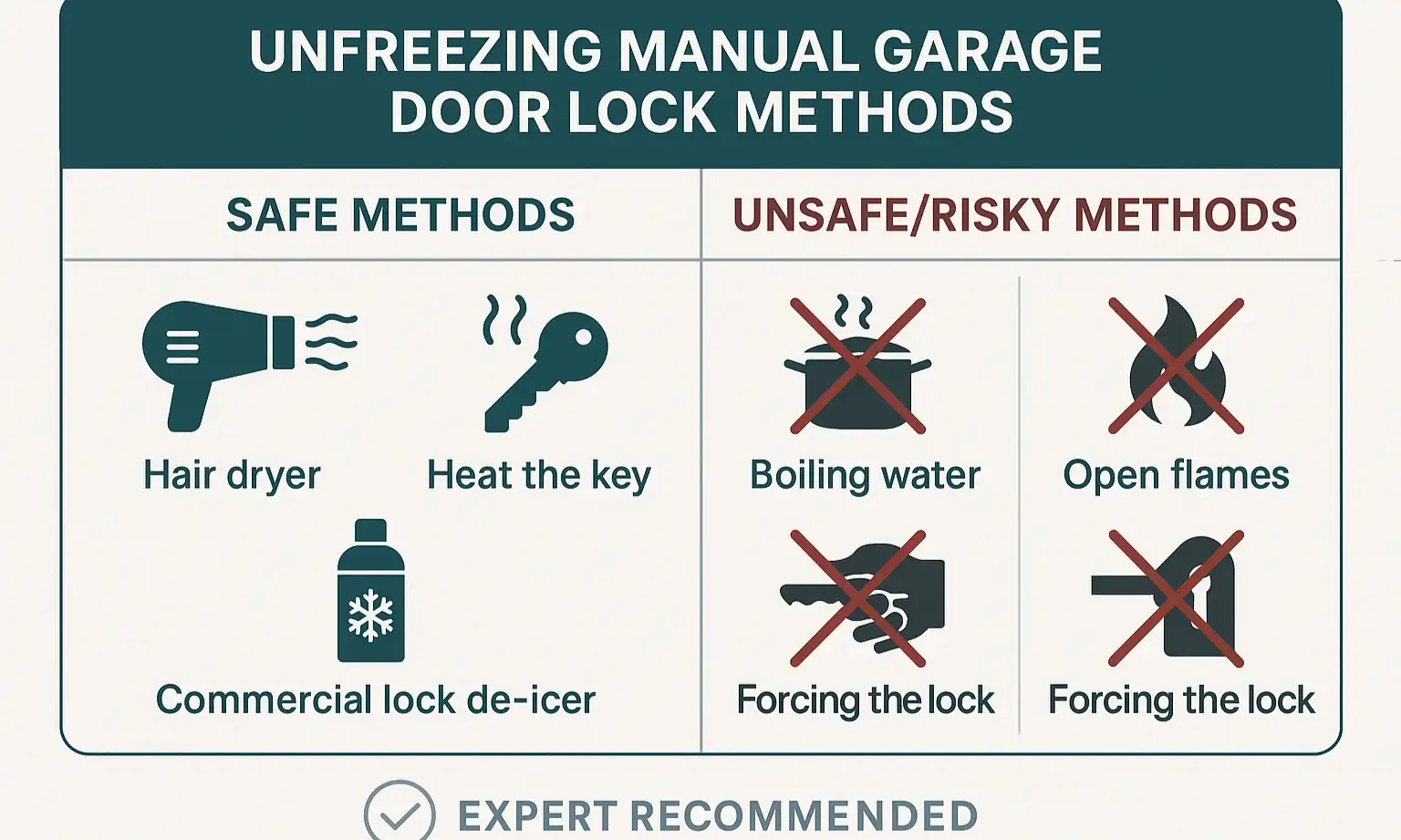 Follow expert-approved safe methods for thawing your manual garage door lock while avoiding common risks that cause costly damage.