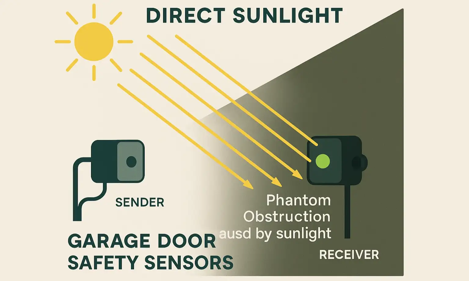 Bright light interfering with garage door safety sensors