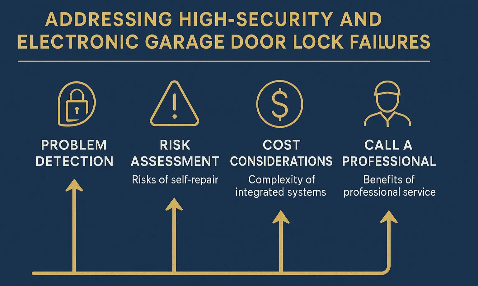 Decision tree guiding complex lock issues—from identifying type (smart or high-security) to a clear call-a-pro outcome.