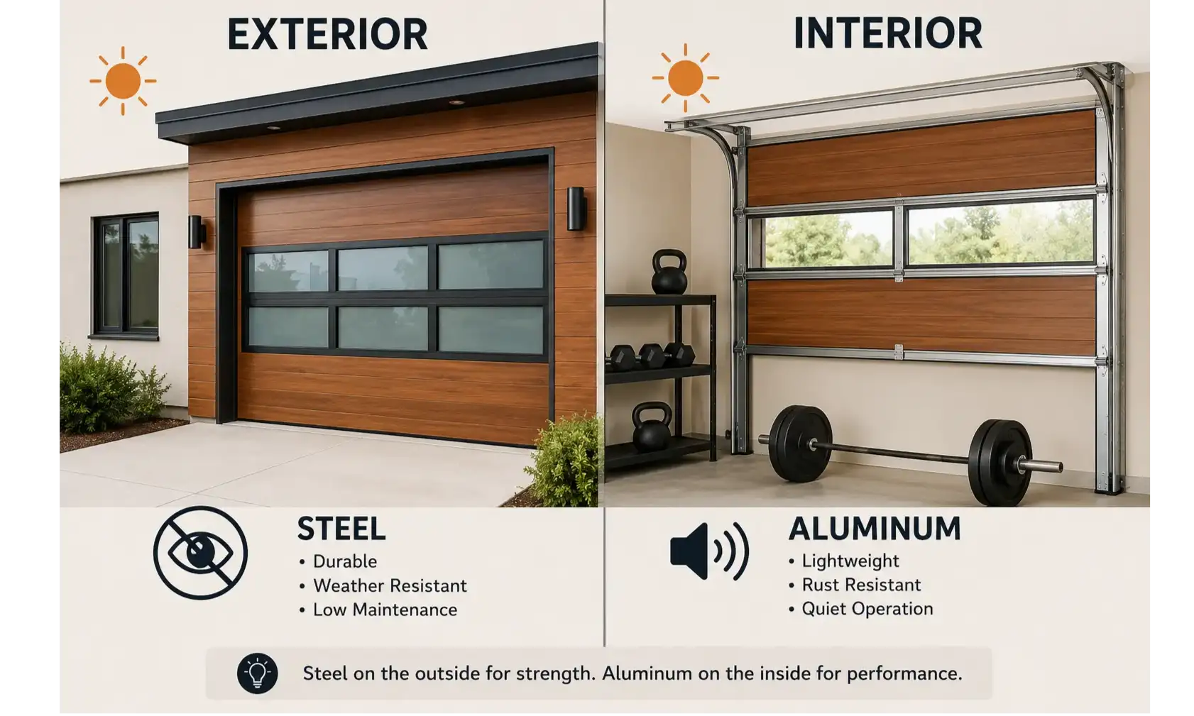 Split-view of an aesthetic garage door conversion