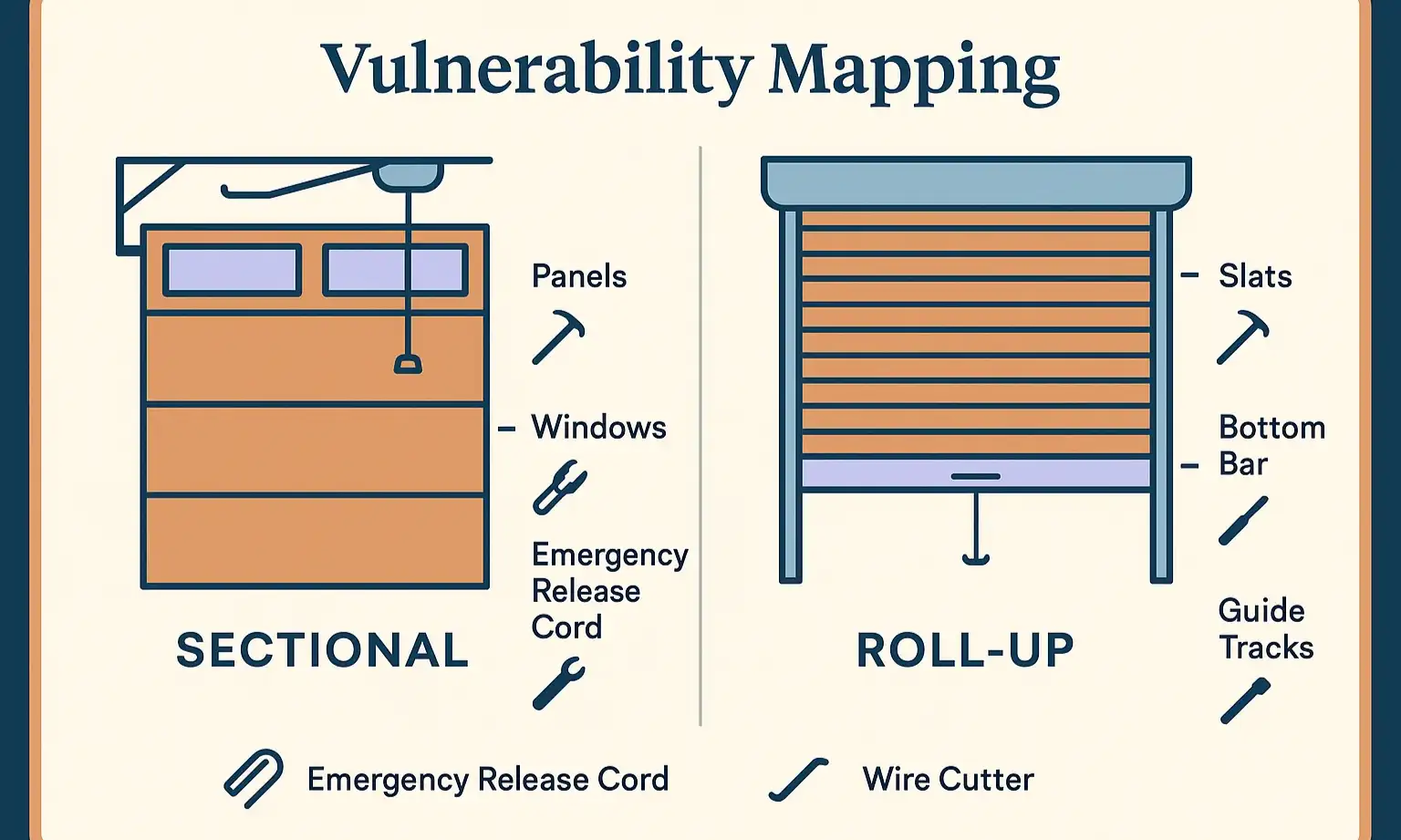 Map key weak points in roll-up and sectional doors for security insight