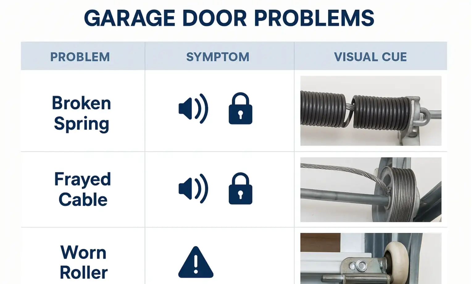 Simple chart separates DIY-safe garage door tasks from repairs that require a professional.