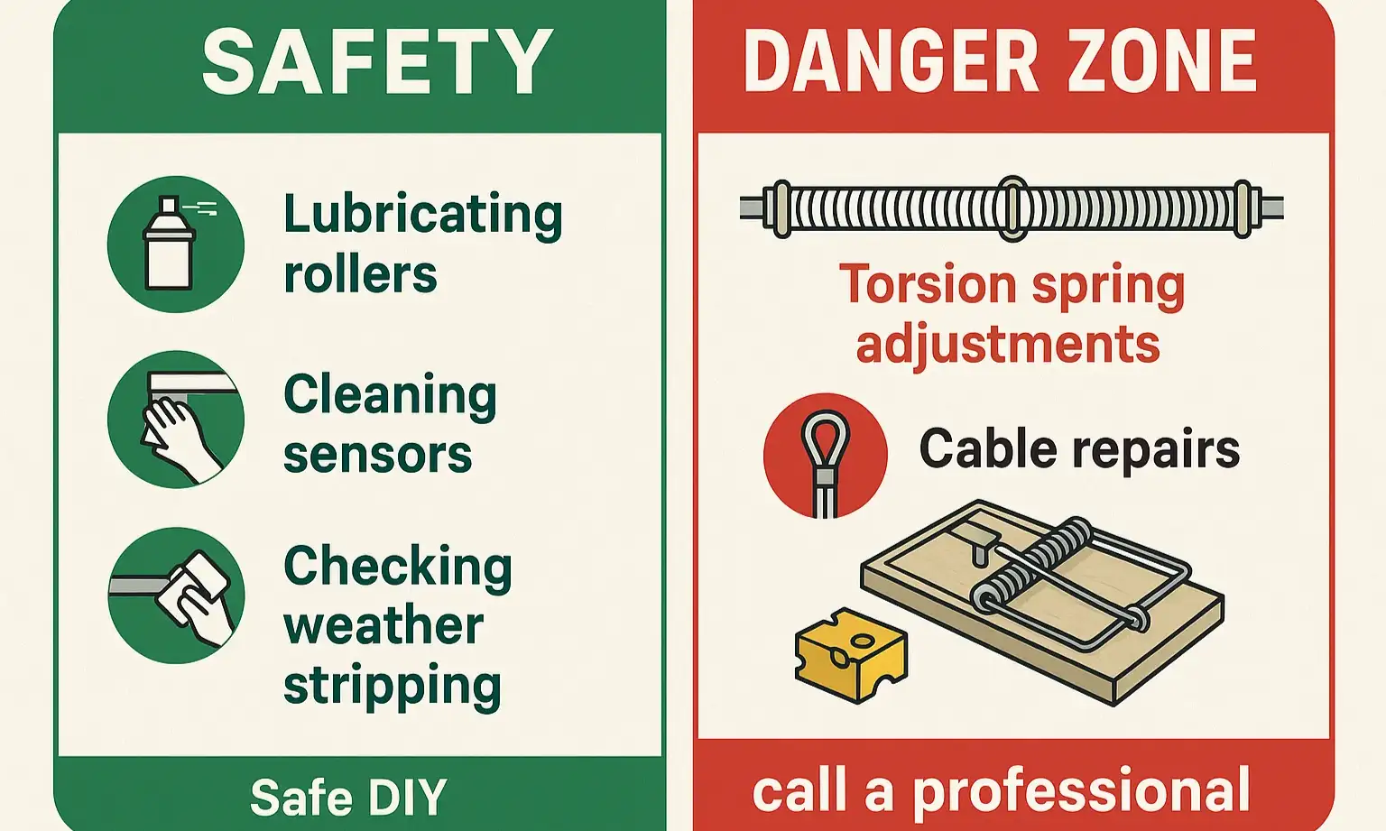 Safety first: Learn which garage door repairs you can do yourself — and which to leave to the pros — to protect yourself and your home.