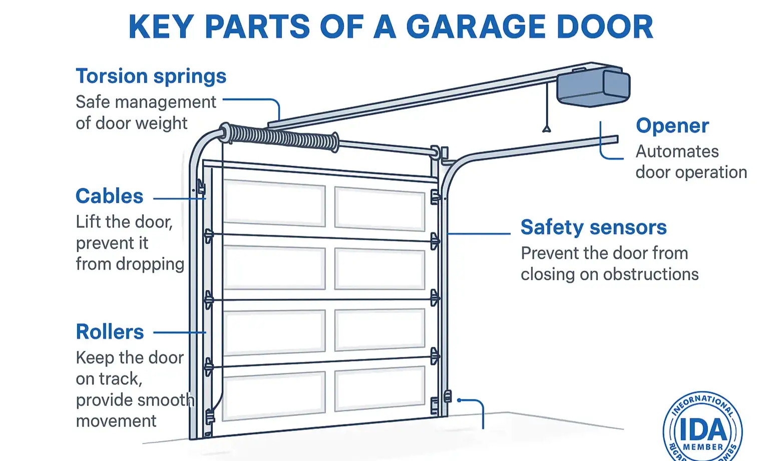 Know your garage door inside and out: Understand each component’s role to appreciate the expertise behind professional repairs.