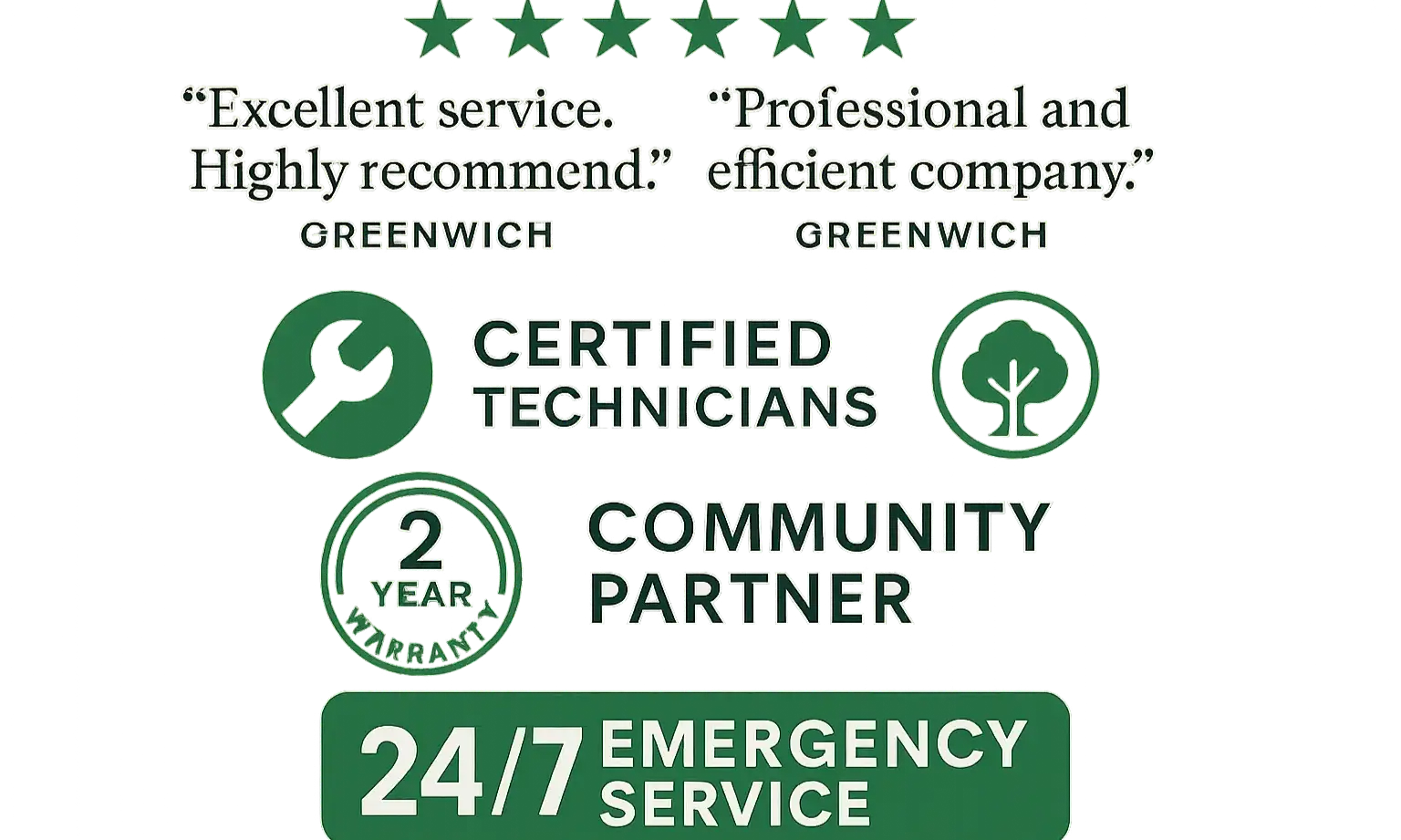 A collage of trust signals including certifications like LiftMaster and Clopay, a '24/7 Emergency Service' badge, and an 'A+ BBB Rating' logo.