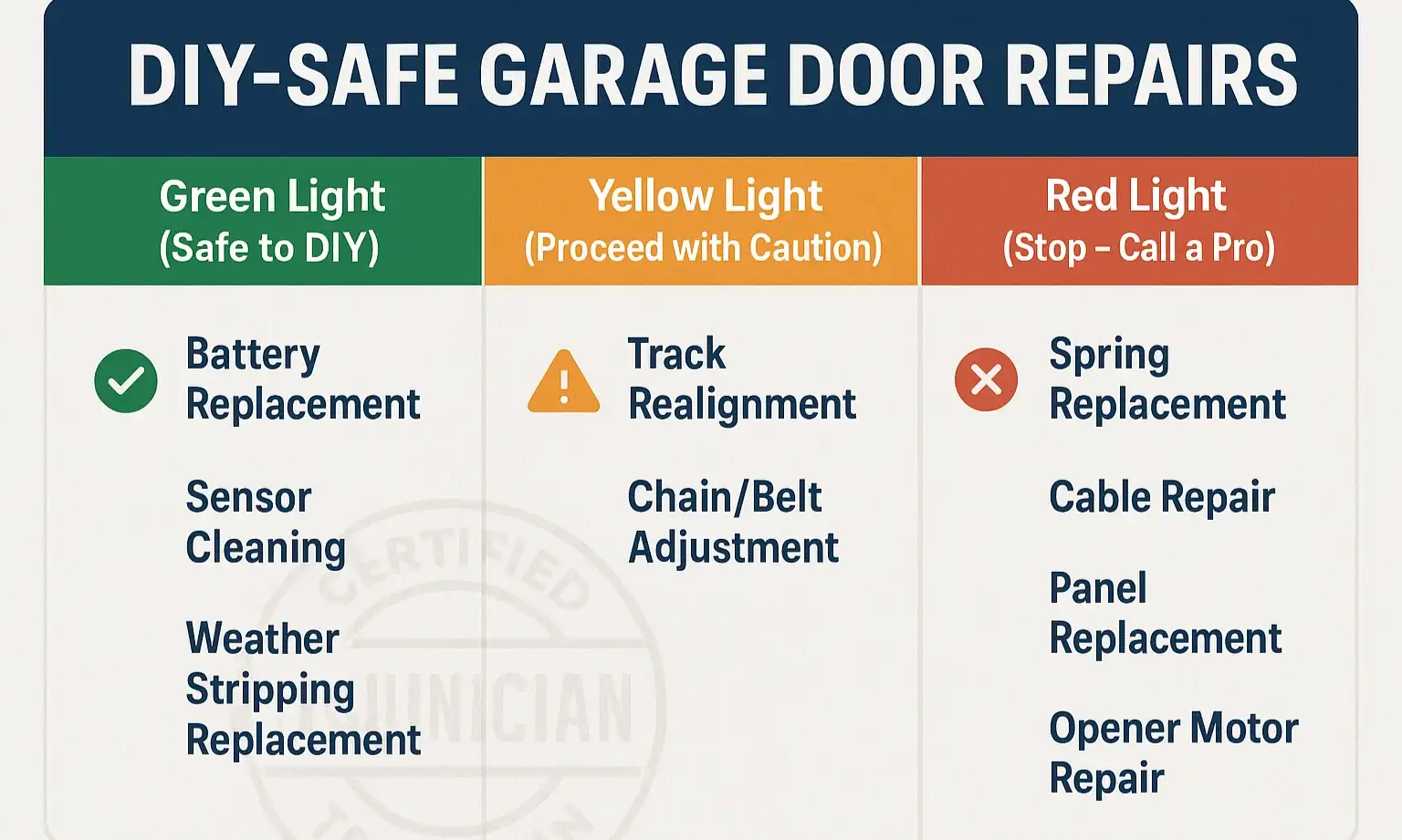 Compare which garage door repairs you can safely DIY and which require professional service to protect your safety and investment.