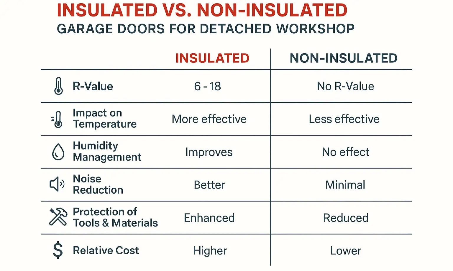Insulated vs. non-insulated garage doors for workshop performance