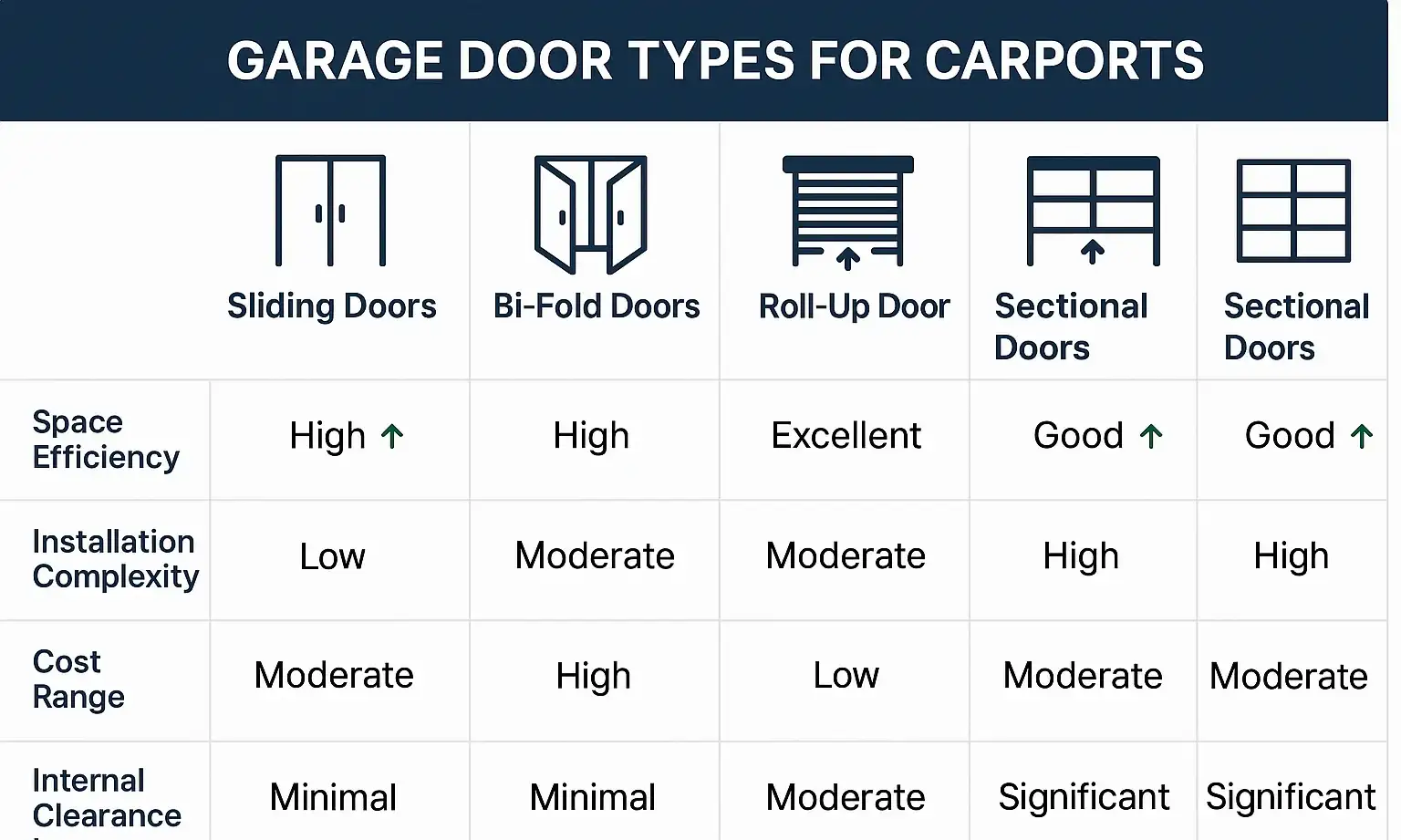 This comparison matrix clarifies which door types best maximize space