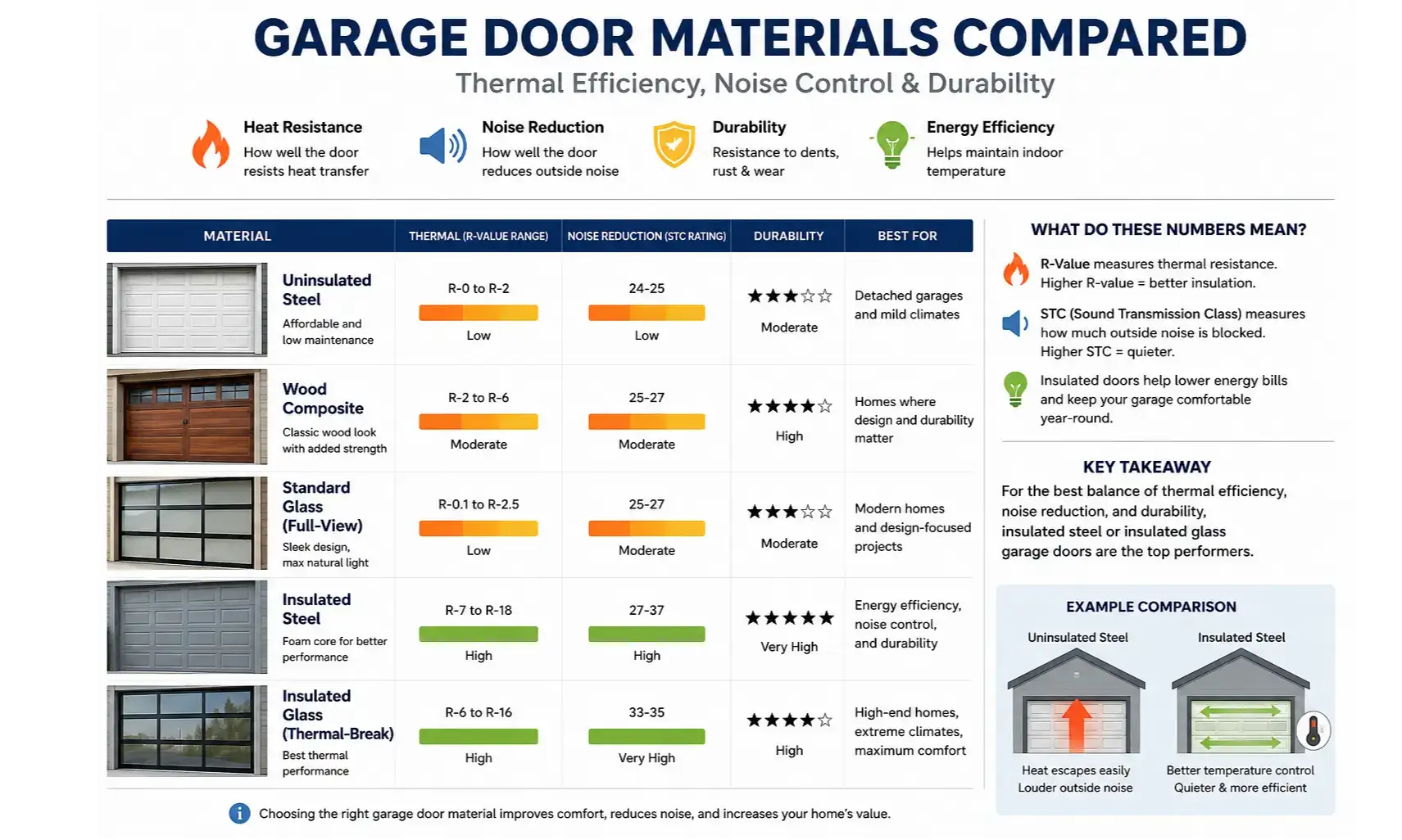 Infographic comparing material thermal and acoustic performance