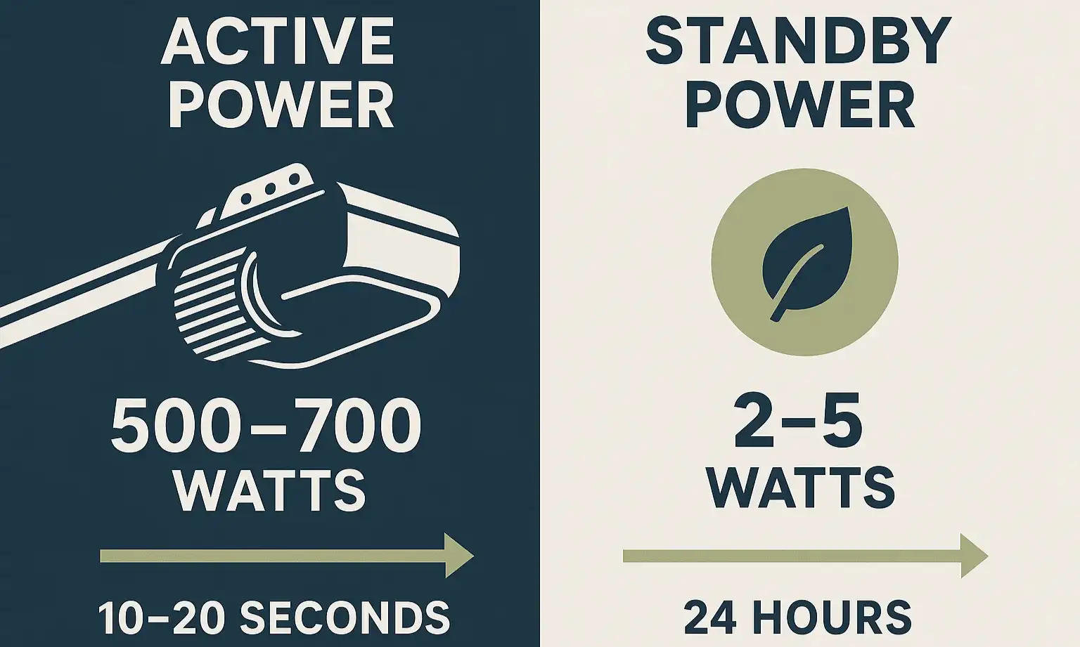 Active vs. standby power use shows how your garage door opener affects daily energy costs.