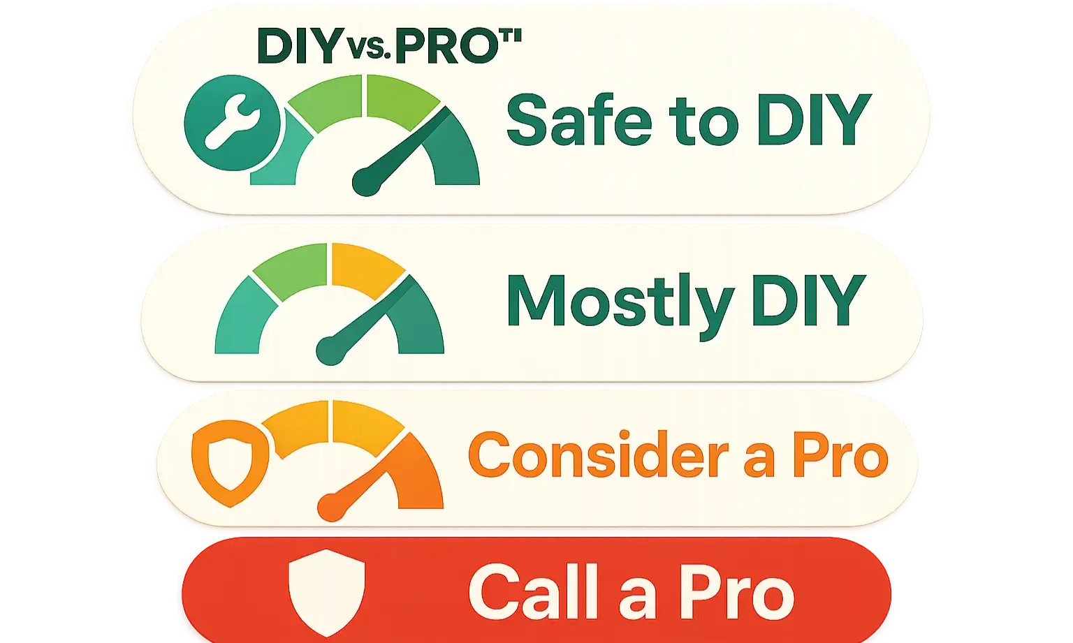 Our DIY vs. PRO safety ratings show which garage door fixes you can handle and when to call expert technicians.