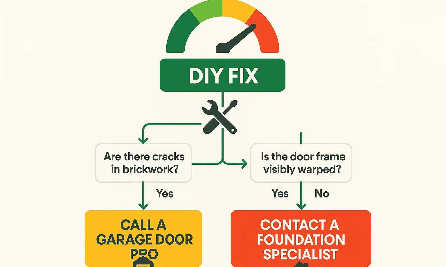 Triage guide categorizing garage door issues and actions to support confident, informed decisions.