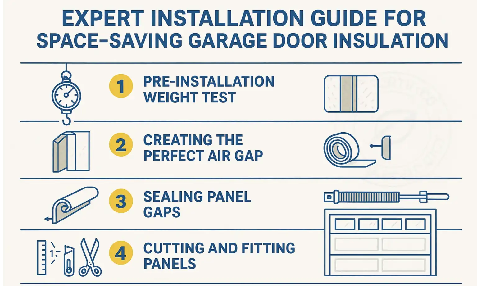 A holistic garage door insulation system integrates panels