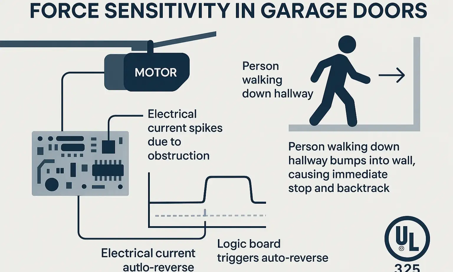 How garage doors sense resistance and auto-reverse when sensors fail