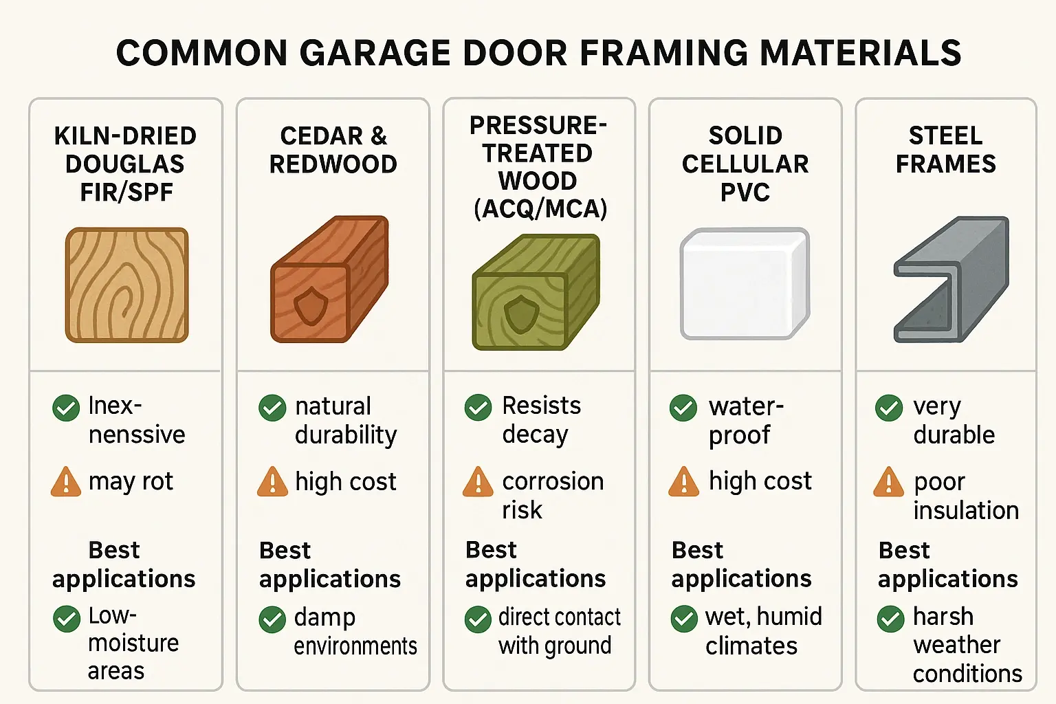 This image clarifies garage door frame sizing math by visually mapping how a standard 2x6 lumber thickness influences the required rough opening to ensure a perfect fit.
