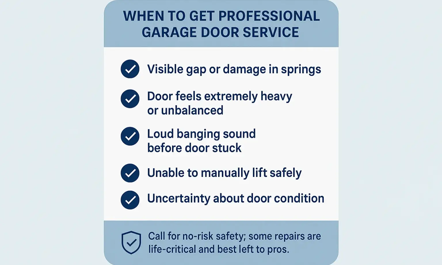 A professional garage door technician safely repairing a broken spring.