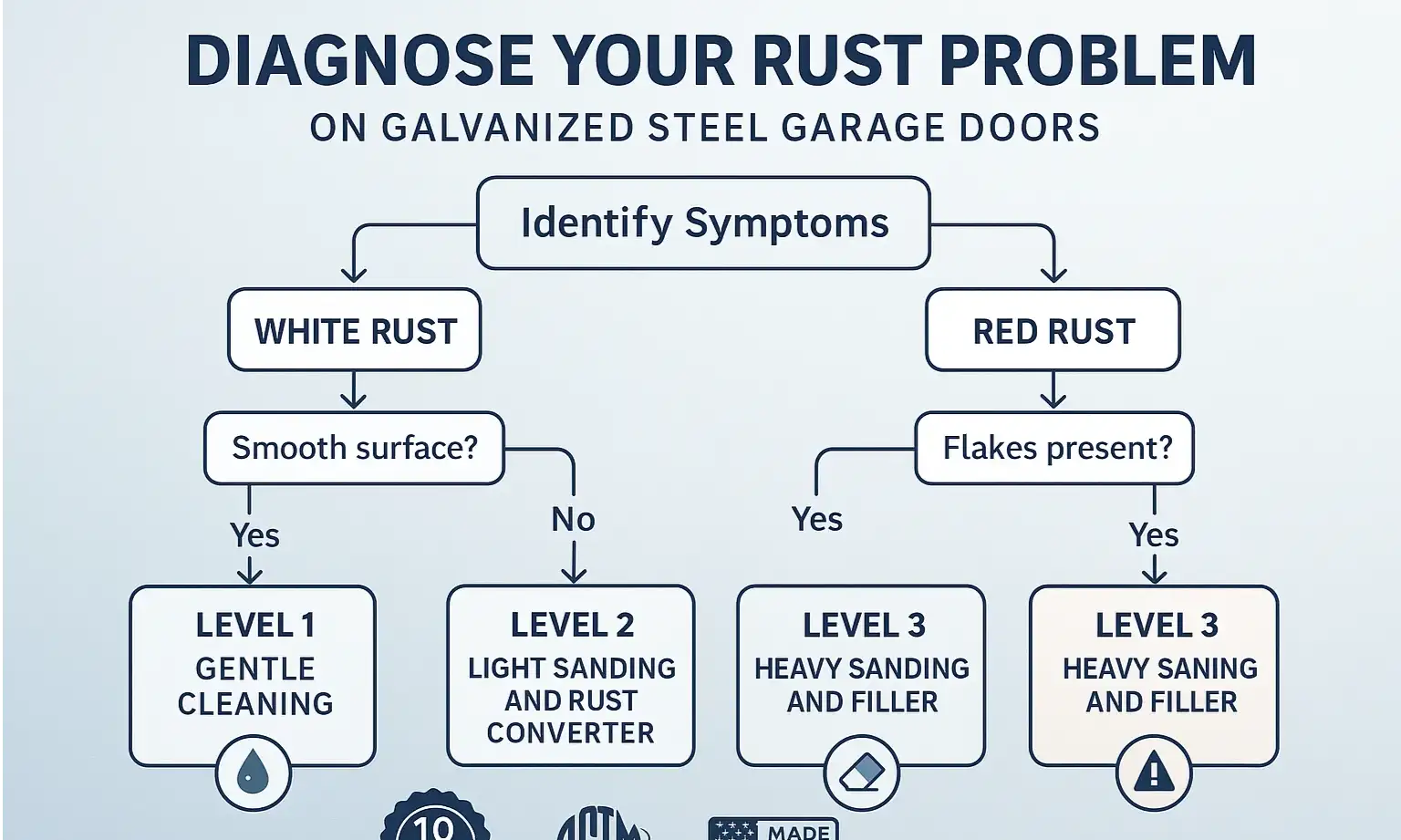 Evaluate the extent of rust on your garage door confidently—this checklist helps you choose the right method for the severity of corrosion.