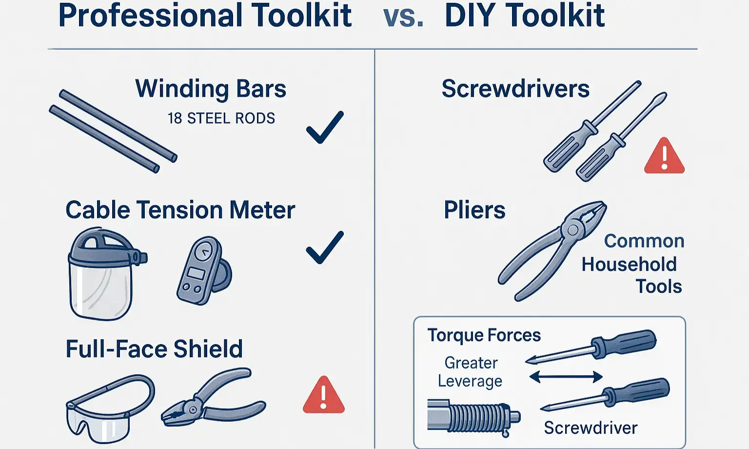 Step-by-step pro safety protocol showing trained methods and tools for safe garage door spring replacement.