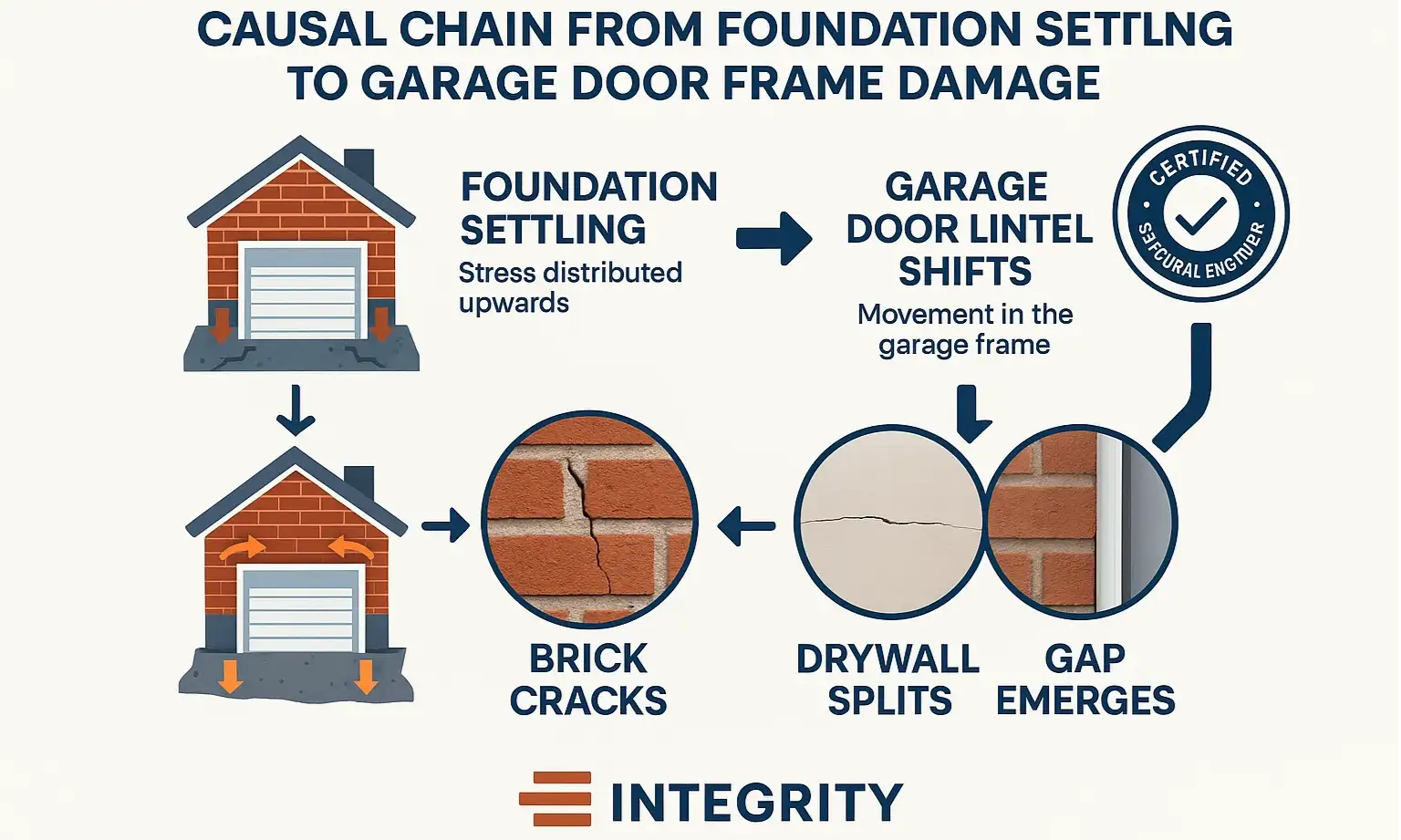 Diagram revealing hidden root causes of garage door issues to build trust and understanding.