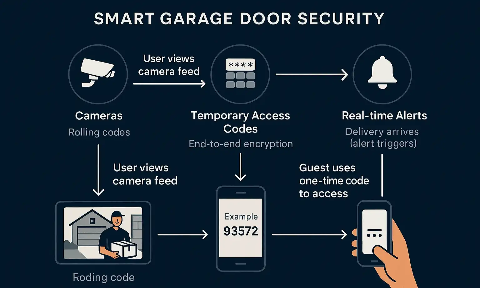 Visualizing how key security features interoperate builds credibility and reassures users of comprehensive home protection capabilities.