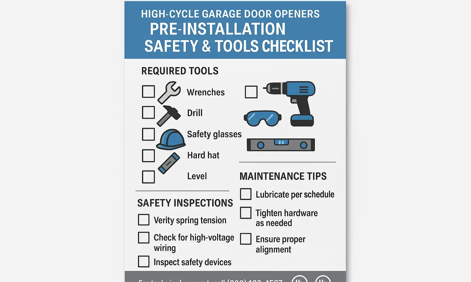 Prepare thoroughly and maintain confidently with our comprehensive checklist designed for high-cycle commercial garage door installations.