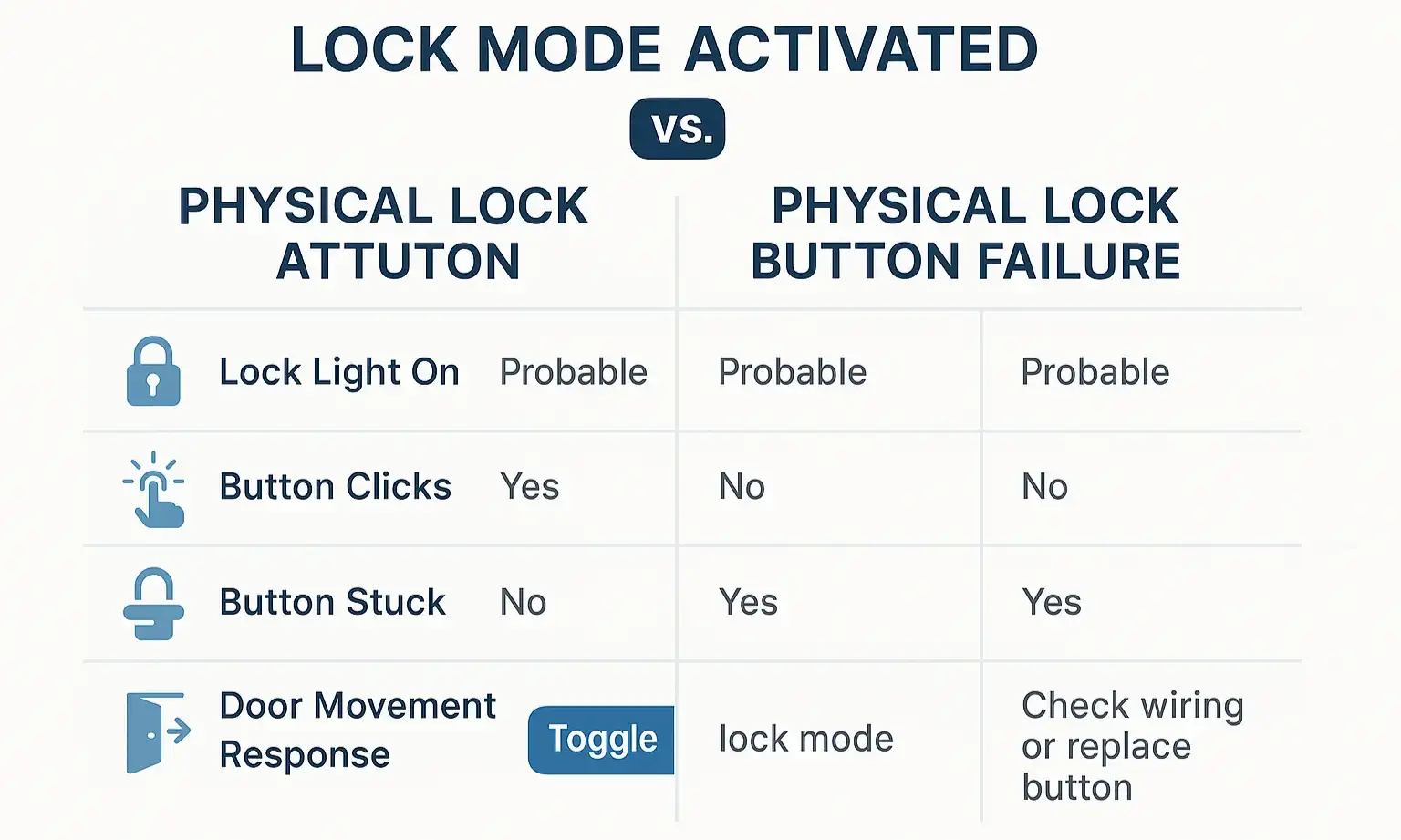 Matrix to identify software lock vs garage door hardware issue