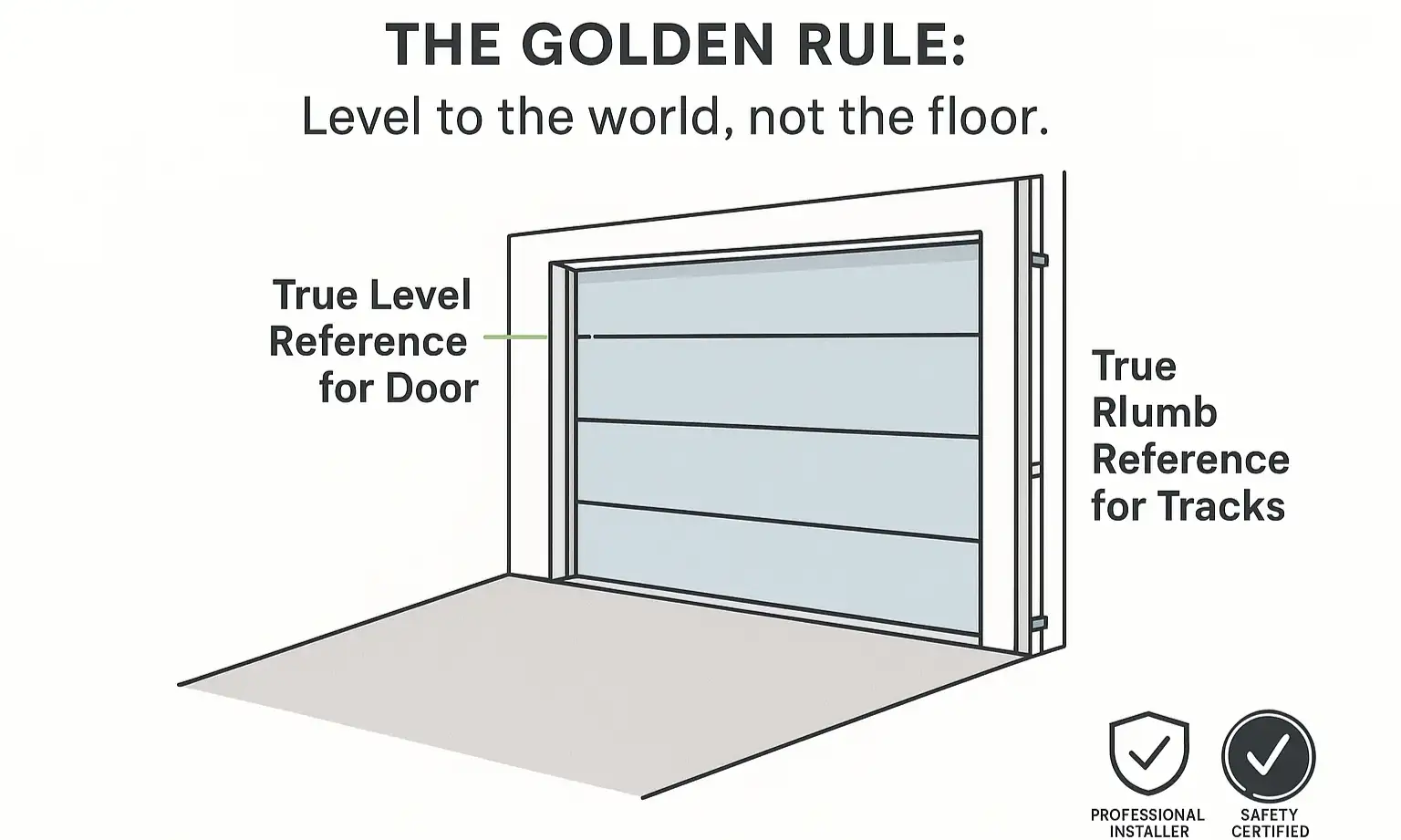 Diagram showing why tracks must be plumb and doors level